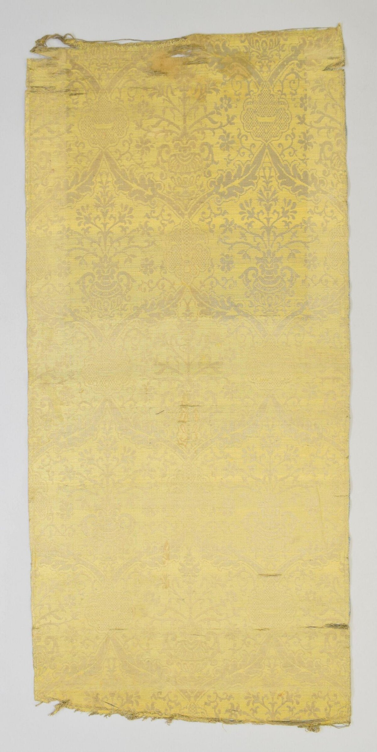Aged Yellow Damask Textile Fragment