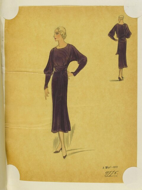 Vintage Dark Purple Dress Fashion Sketch