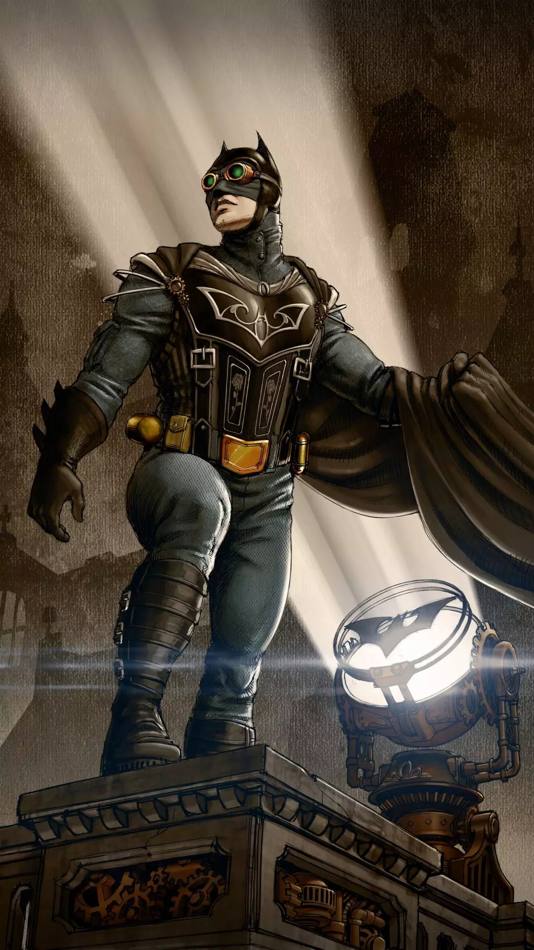 Steampunk Batman with Bat-Signal