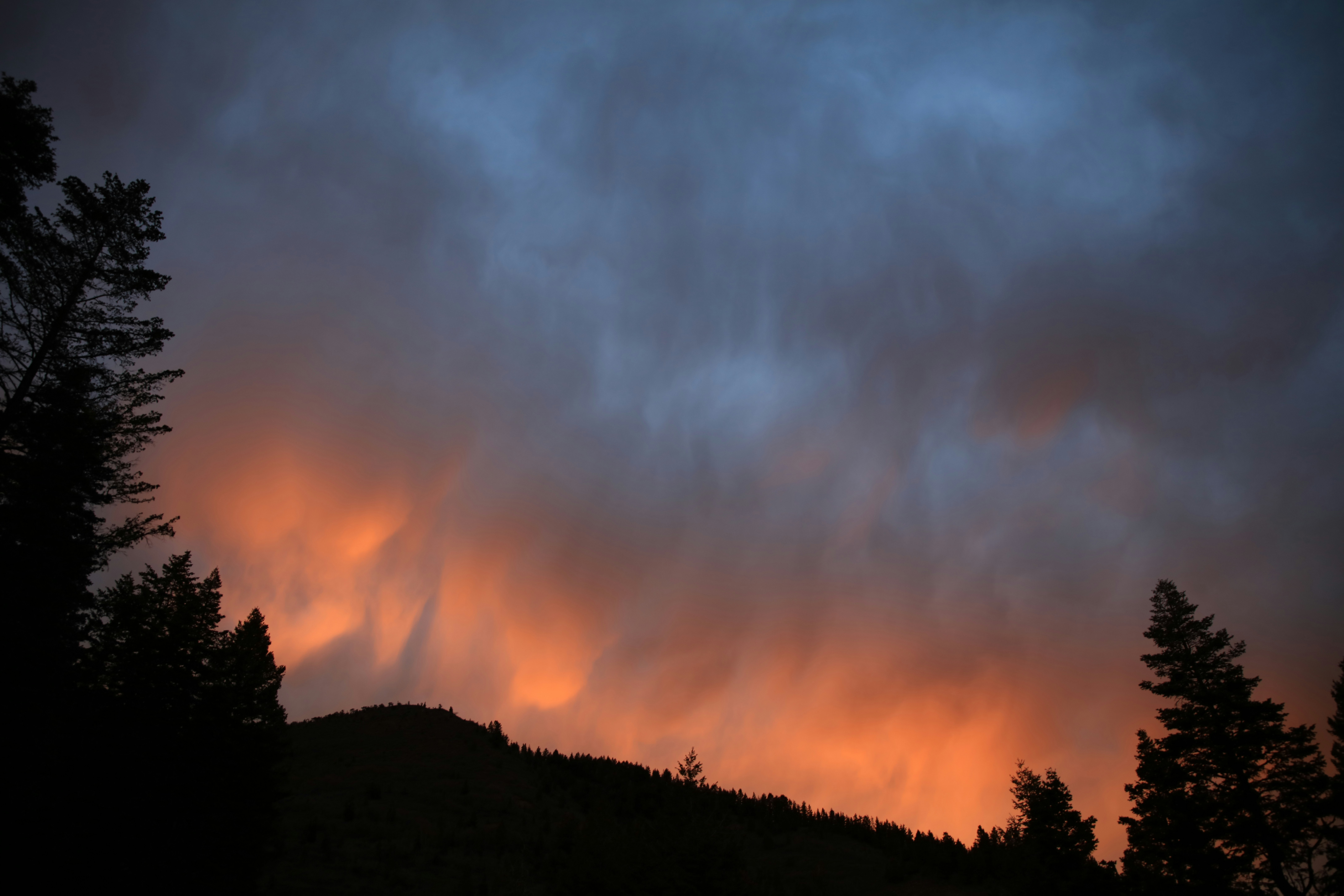 Orange Glow Over Silhouetted Forest Hill