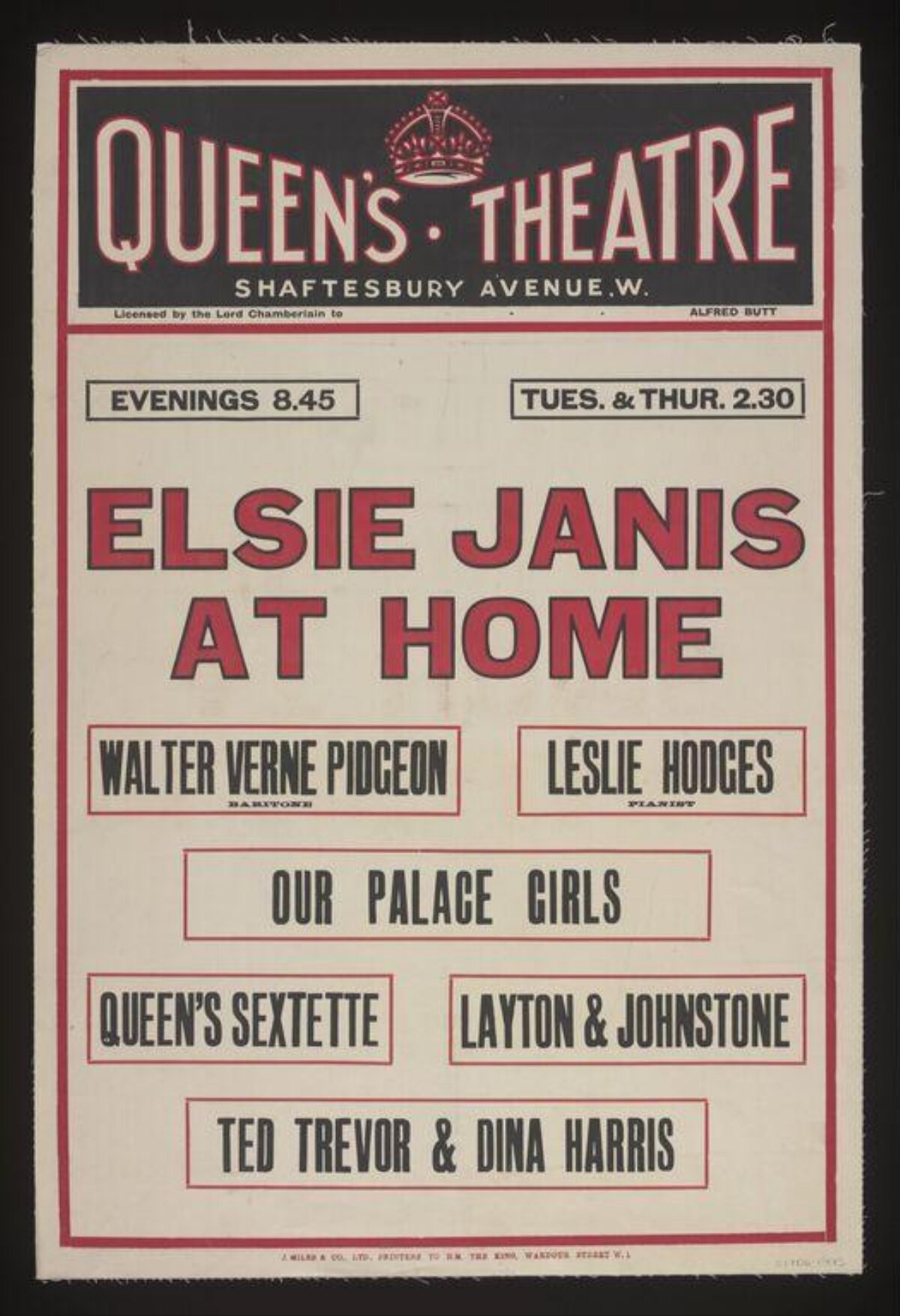 Vintage Queen's Theatre Performance Poster
