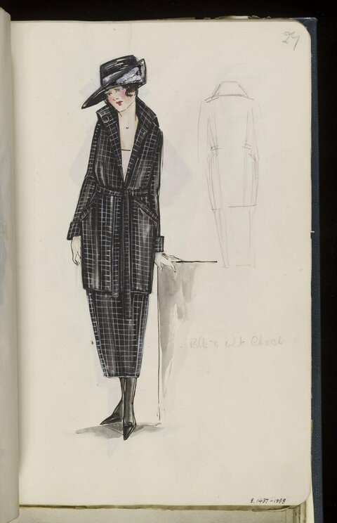 Vintage Black Check Suit Fashion Sketch