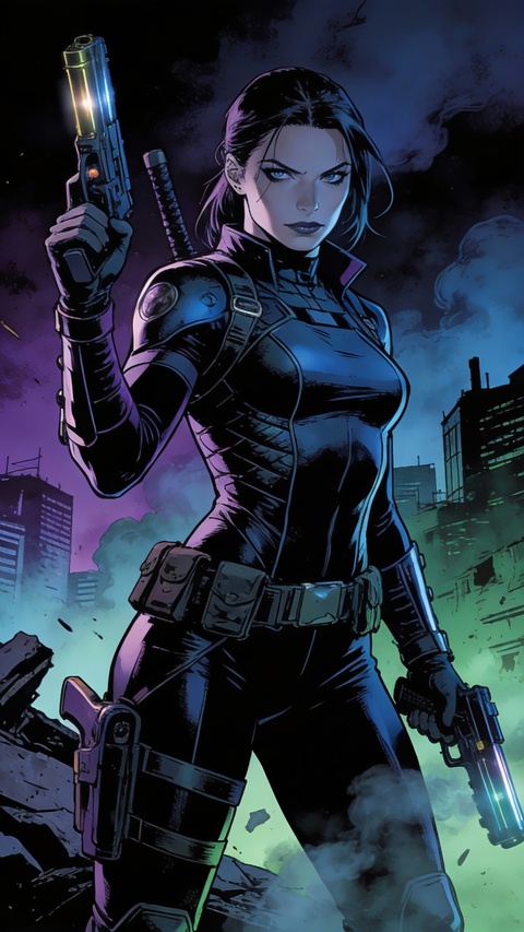 Armed Female Agent in Ruined City