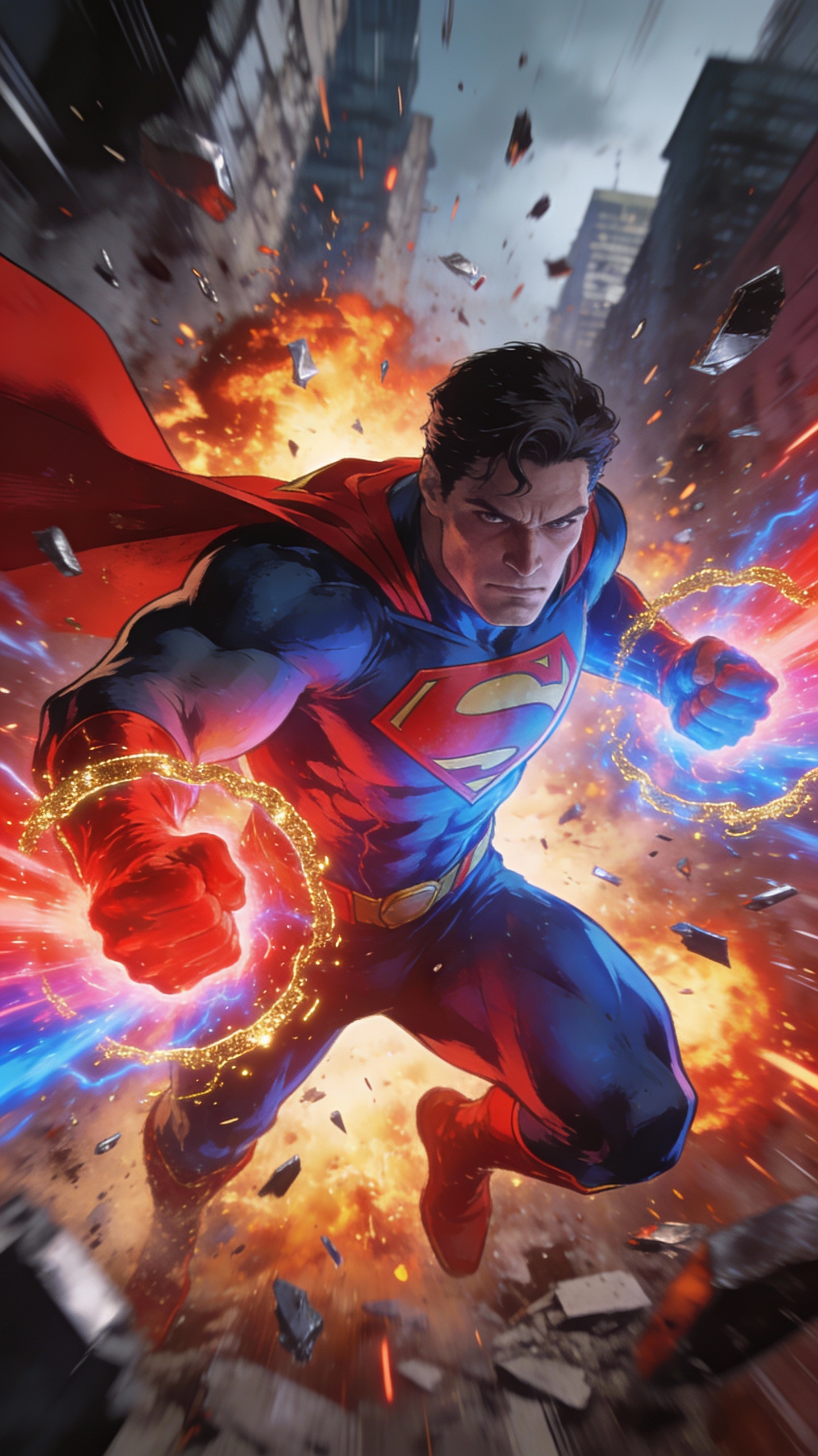 Superman Battling in Ruined City