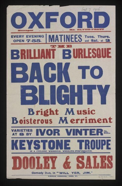 1916 Oxford Back to Blighty Theatre Poster