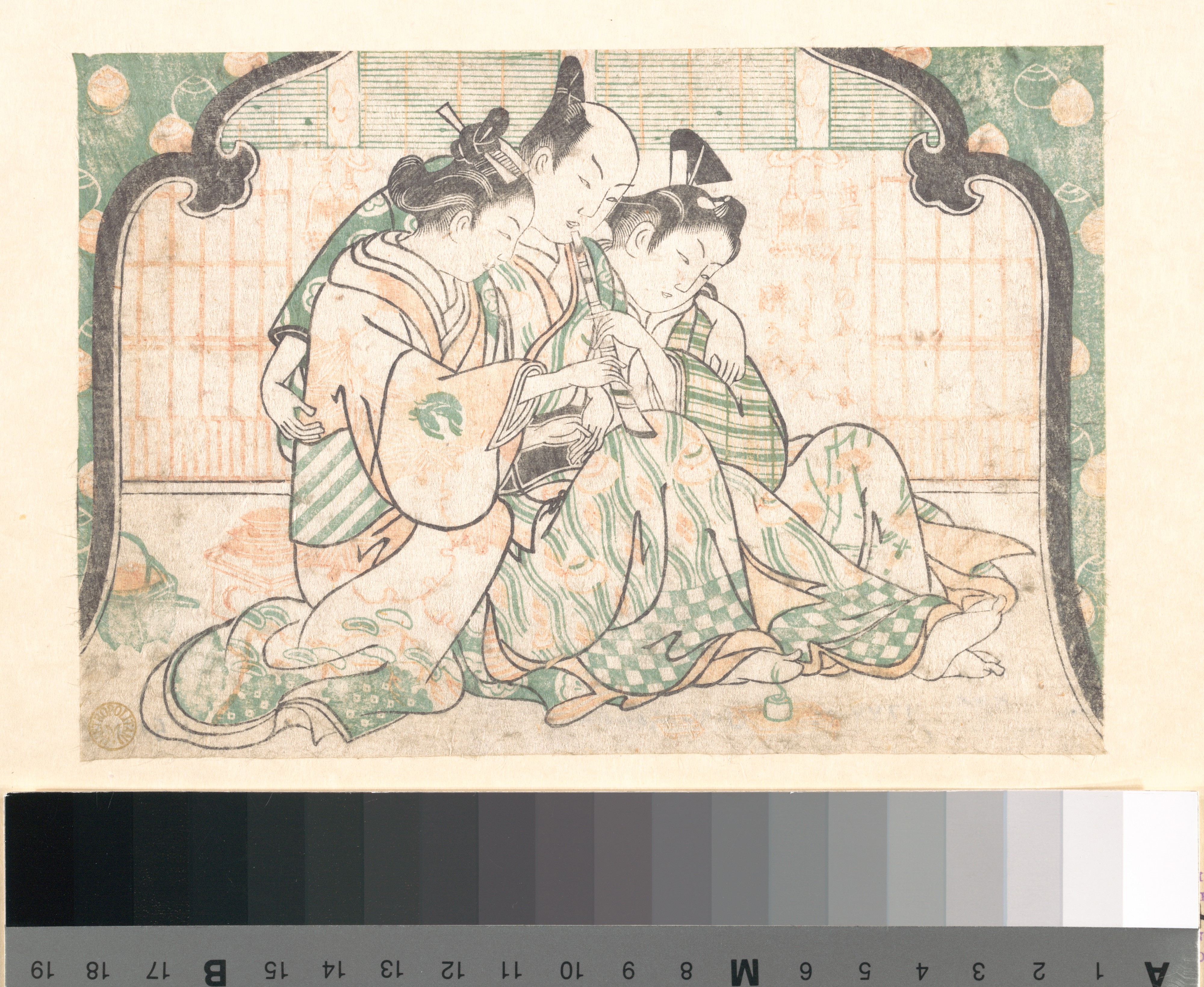 Ukiyo-e Three People Playing Flute