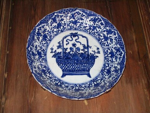 Blue and White Porcelain Flower Basket Plate