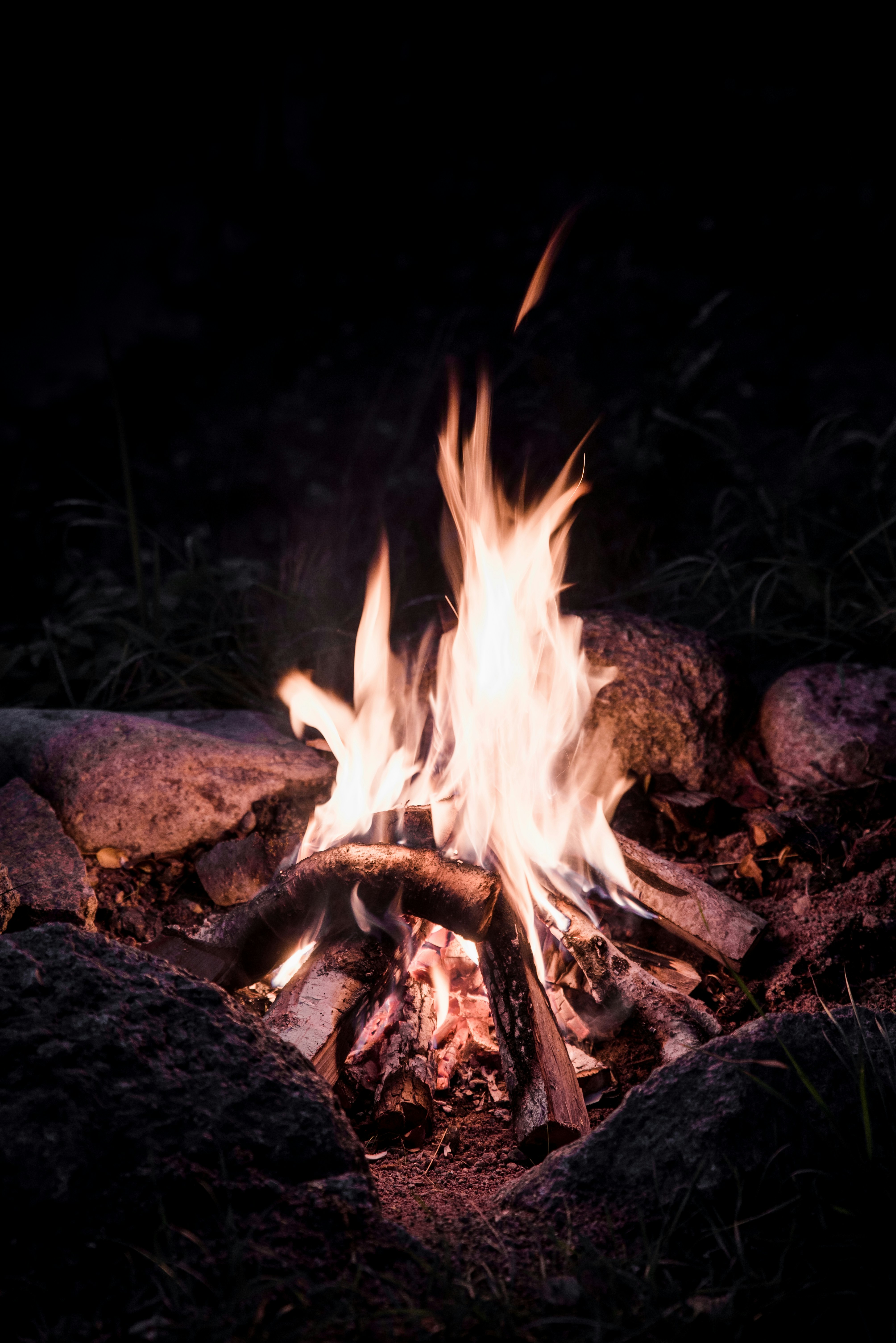 Campfire Burning at Night