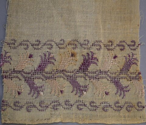 Violet Floral Embroidered Textile Fragment