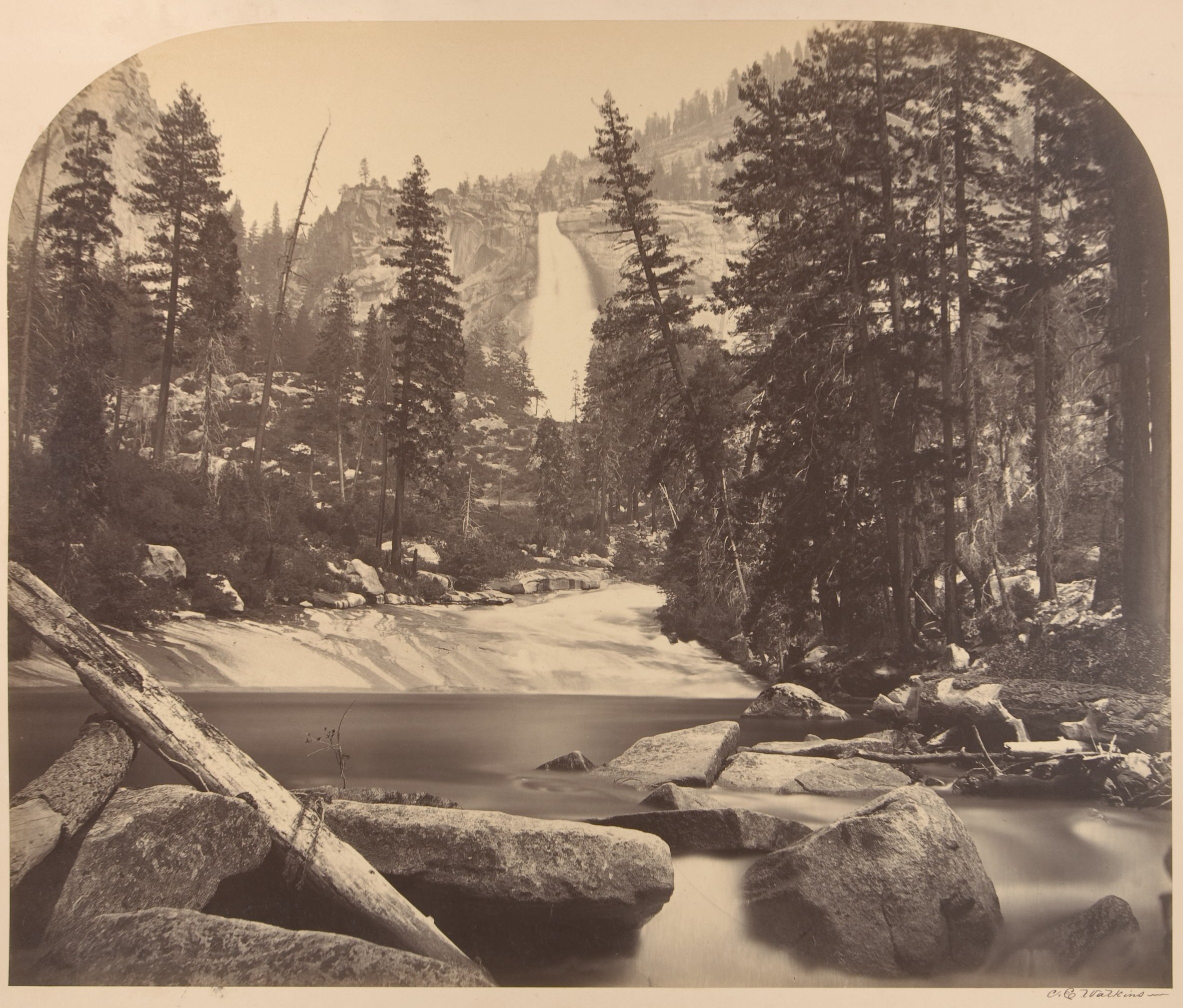 Vintage Mountain Waterfall Landscape