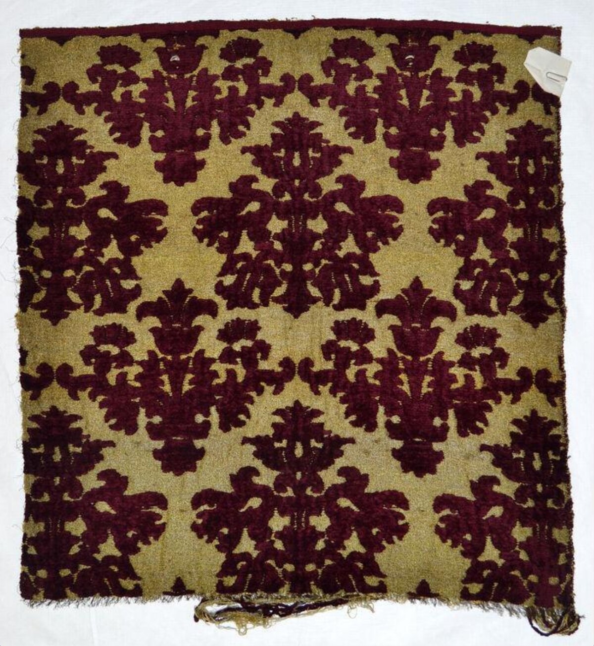 Red Gold Damask Pattern Textile Fragment