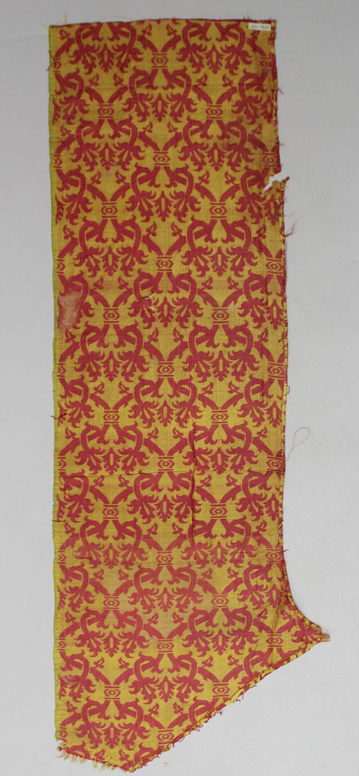 Antique Red Yellow Patterned Textile Fragment