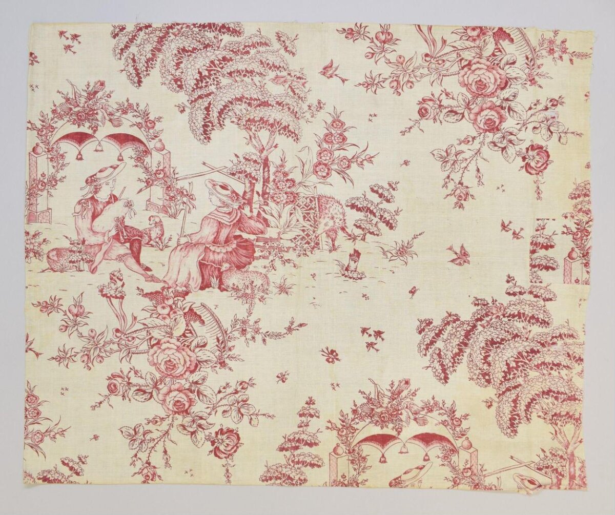 Red Toile Fabric with Pastoral Scene