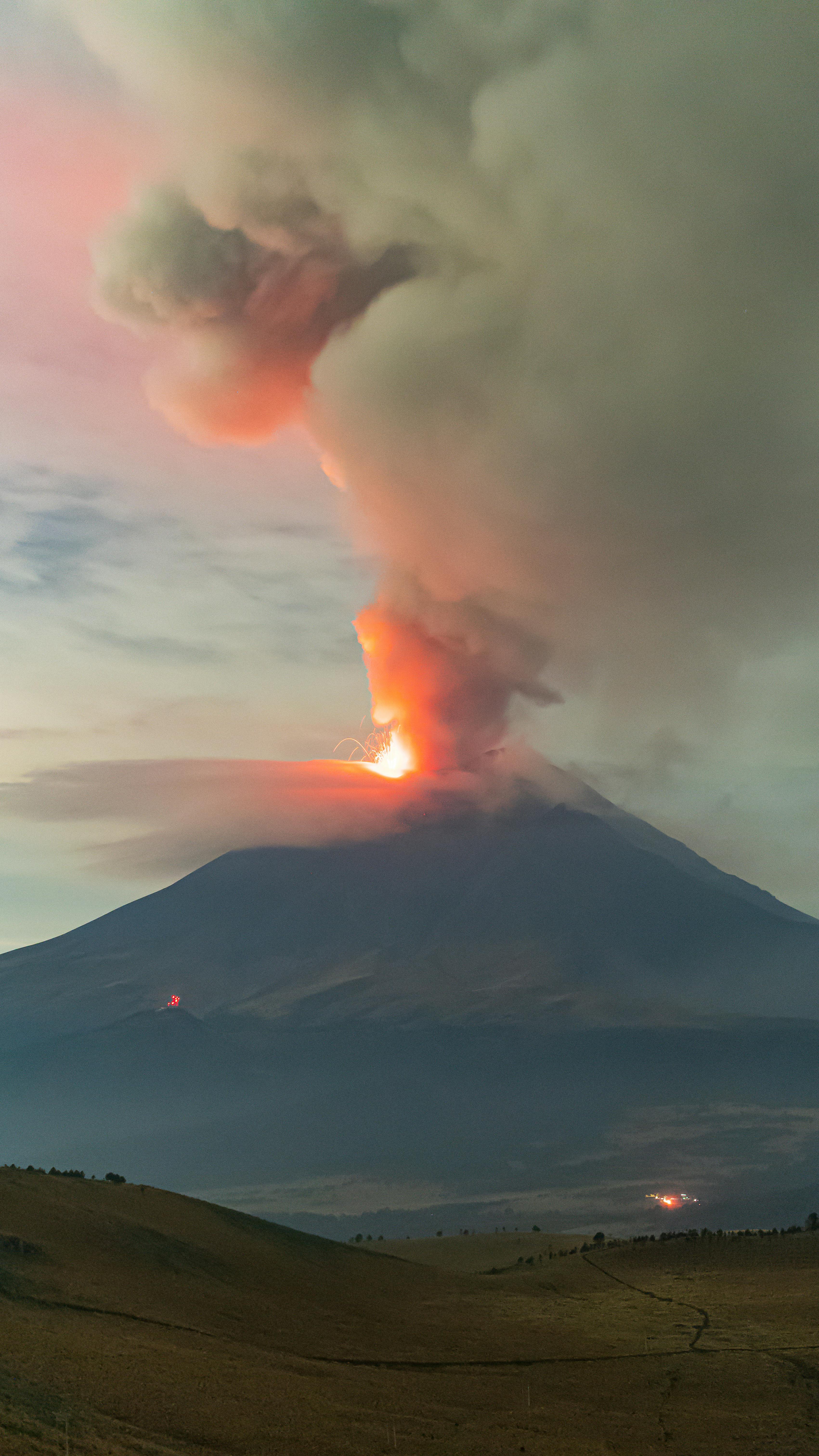 Erupting Volcano at Dusk