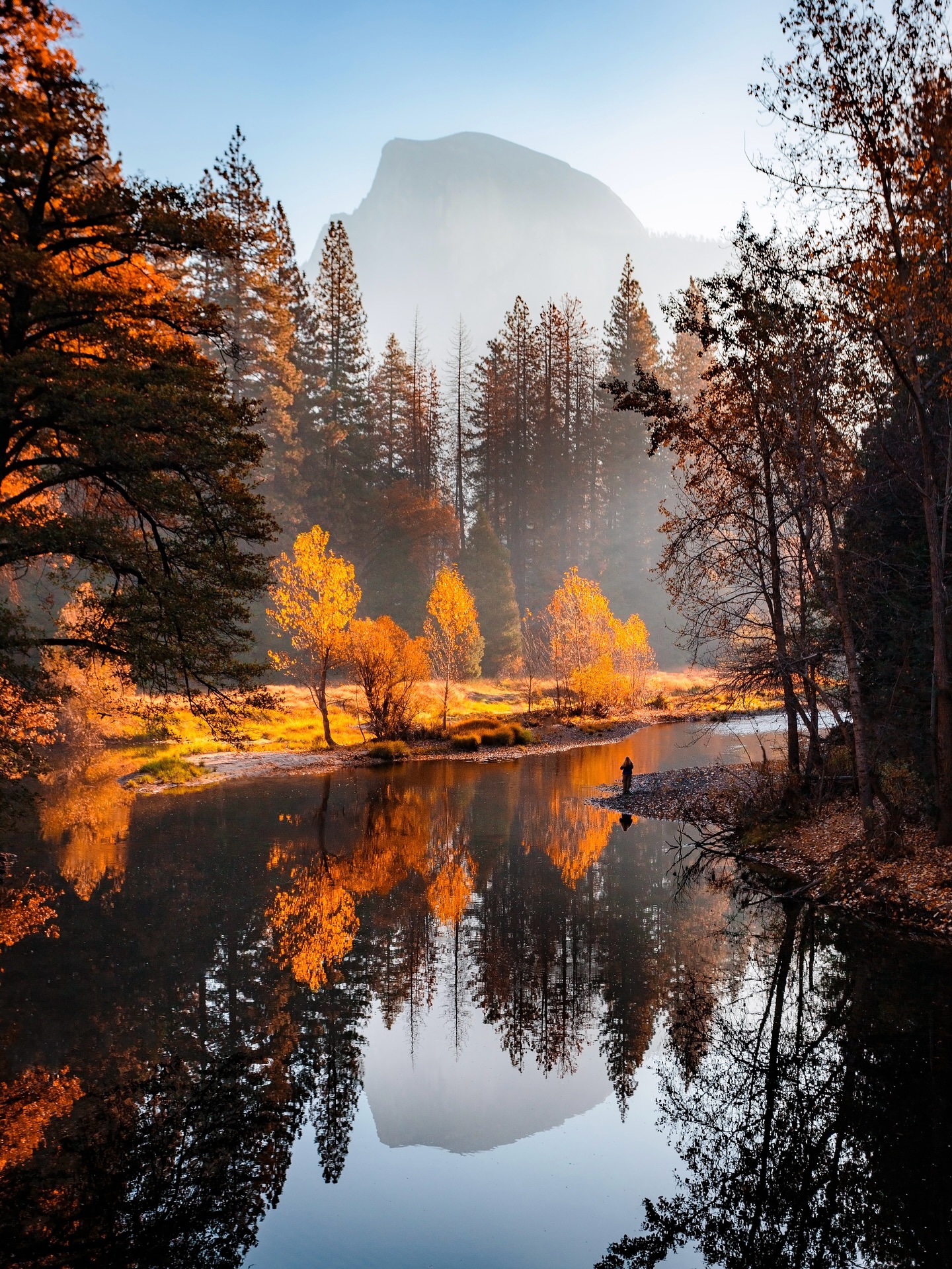 Autumn Half Dome River Landscape