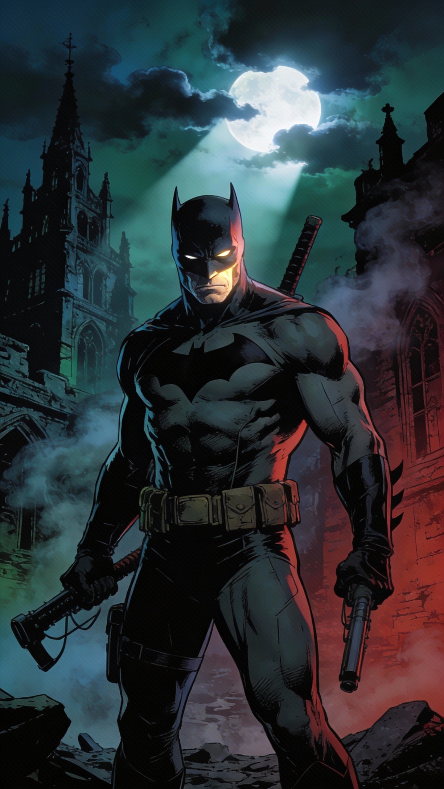 Armed Batman in Gotham Ruins