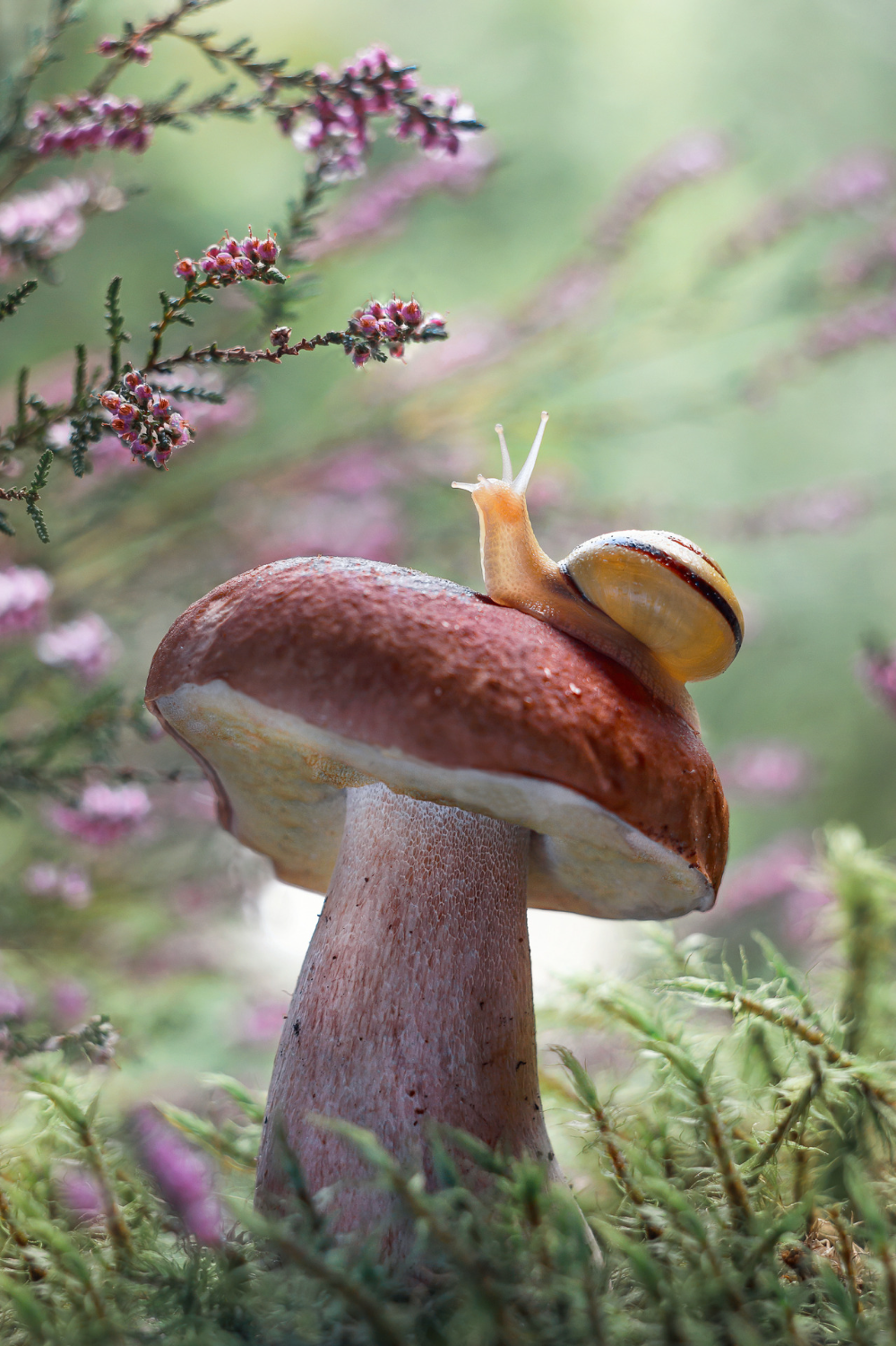 Snail on a Wild Forest Mushroom — Encyclopedia