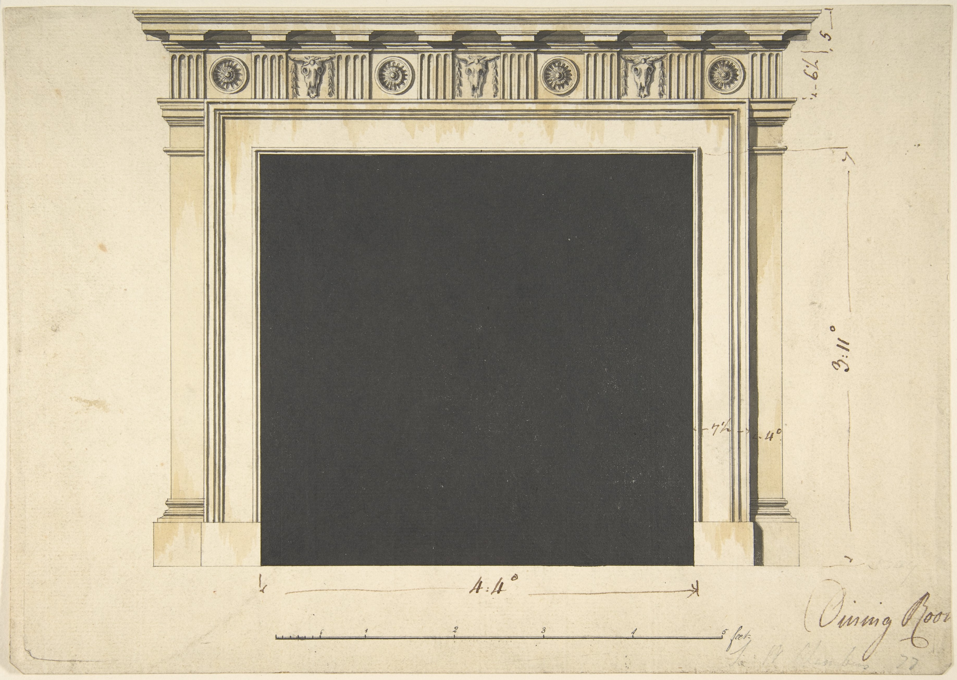 Dining Room Fireplace Design Drawing