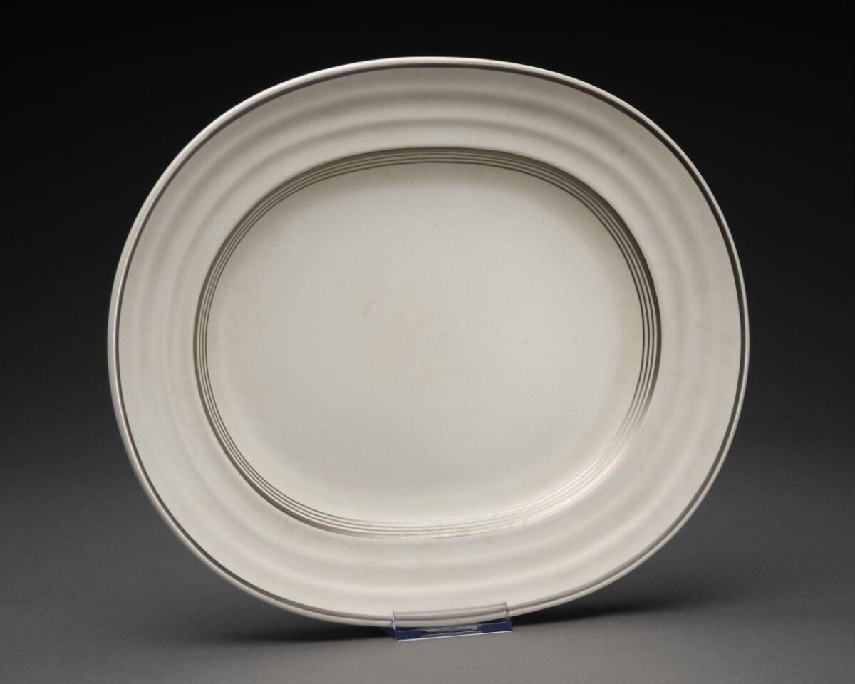White Oval Platter with Silver Trim