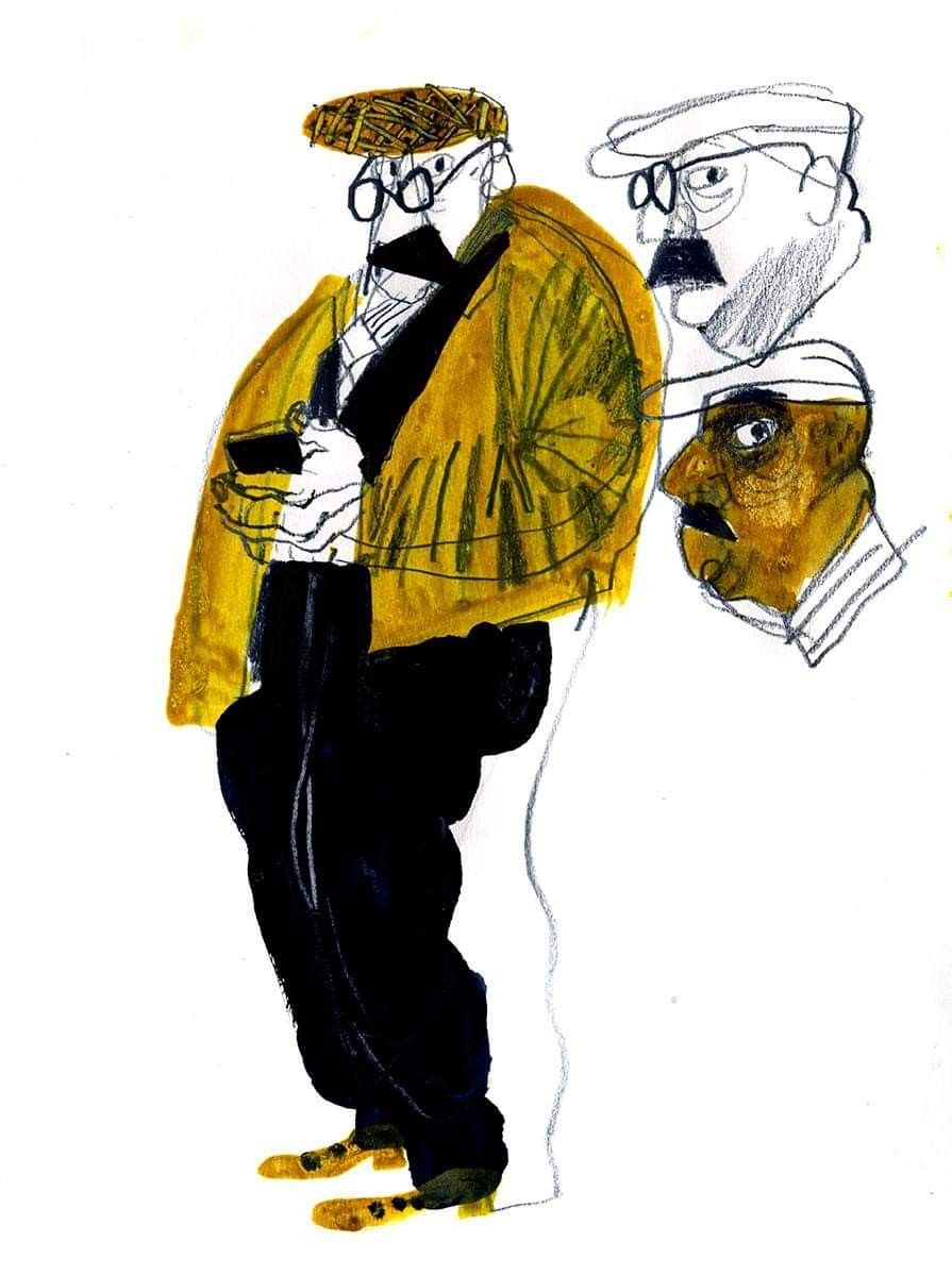 Sketches of Three Men with Mustaches and Glasses