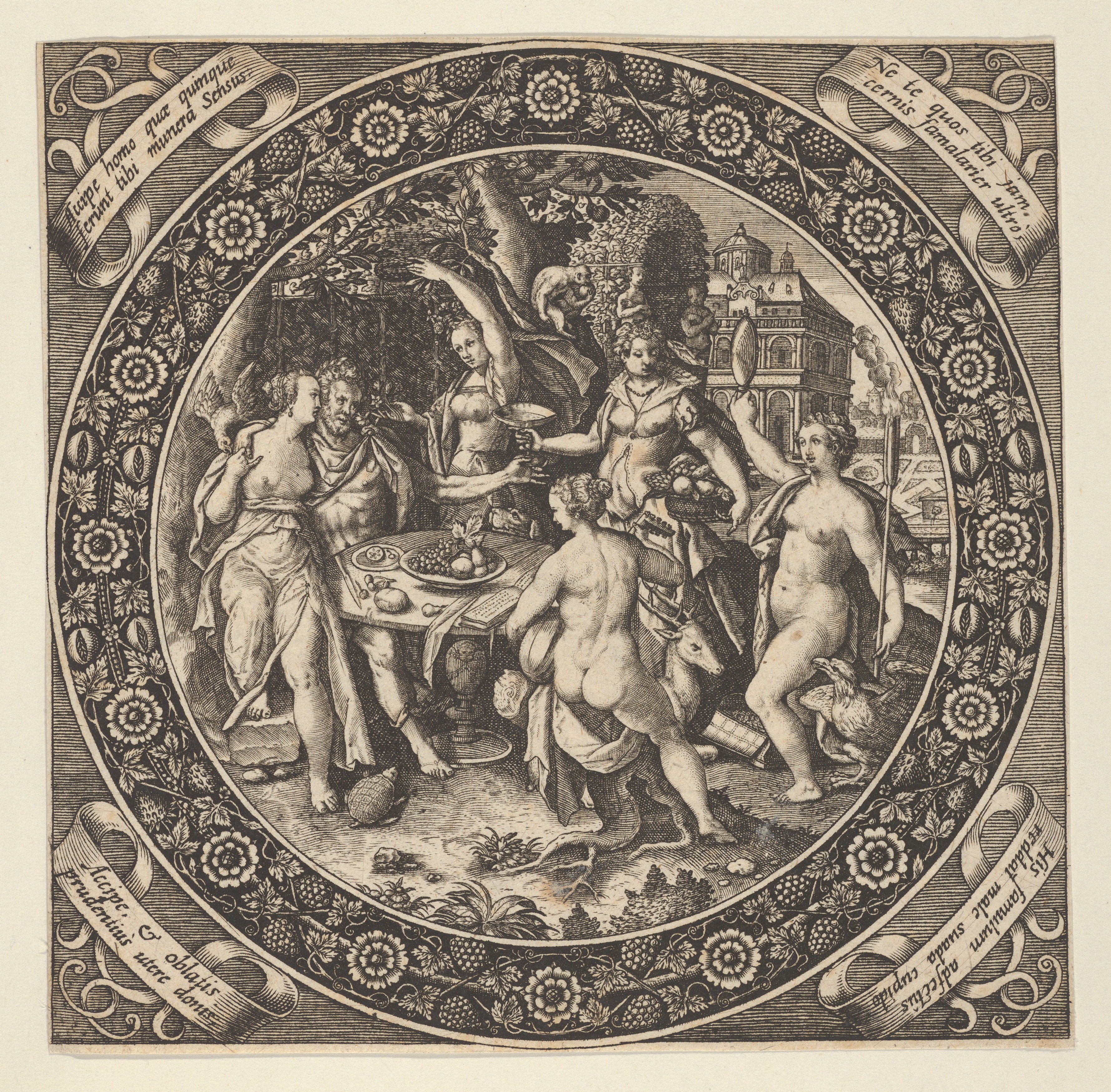 Renaissance Engraving of Five Senses