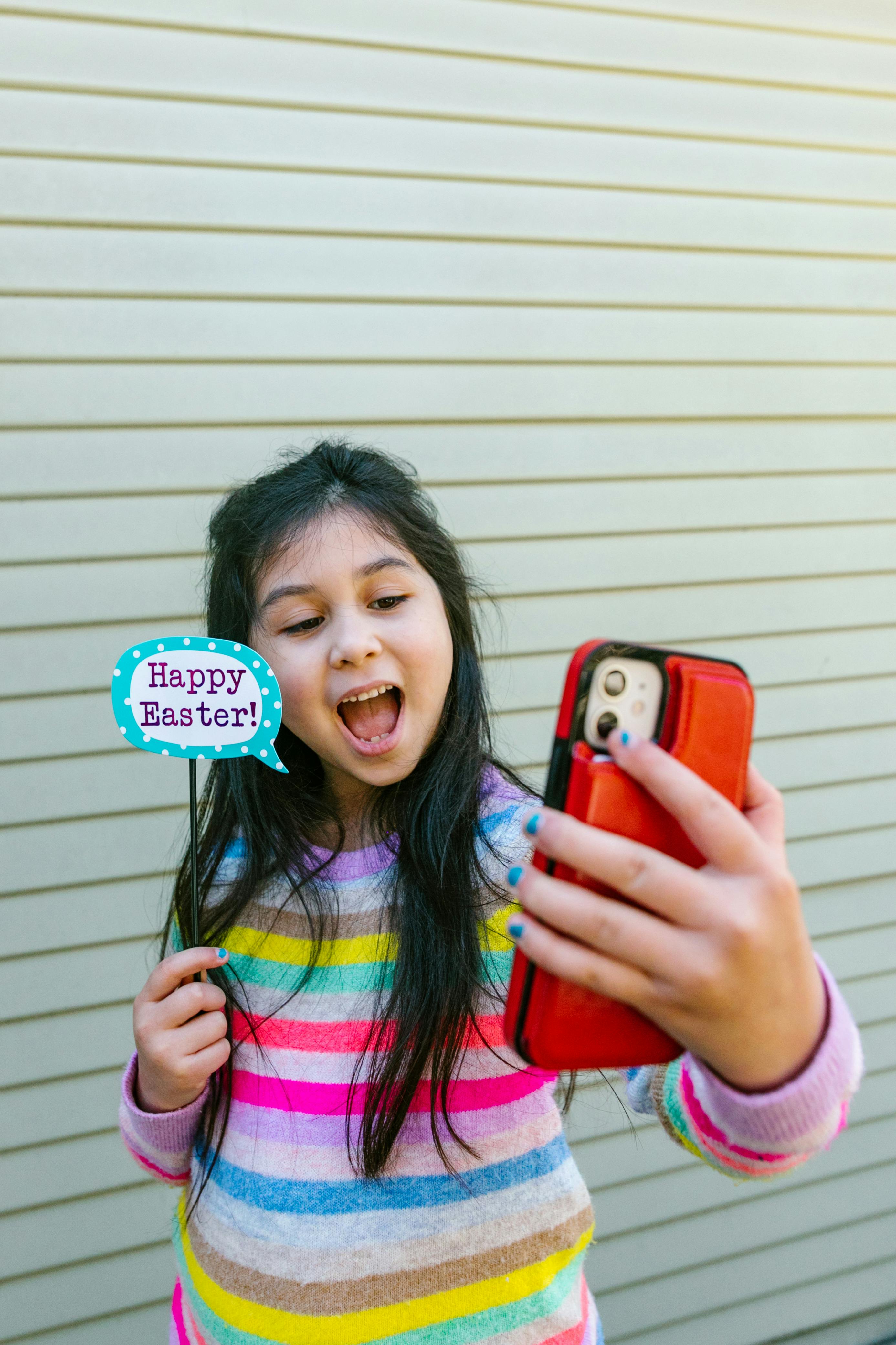 Girl Taking Happy Easter Selfie