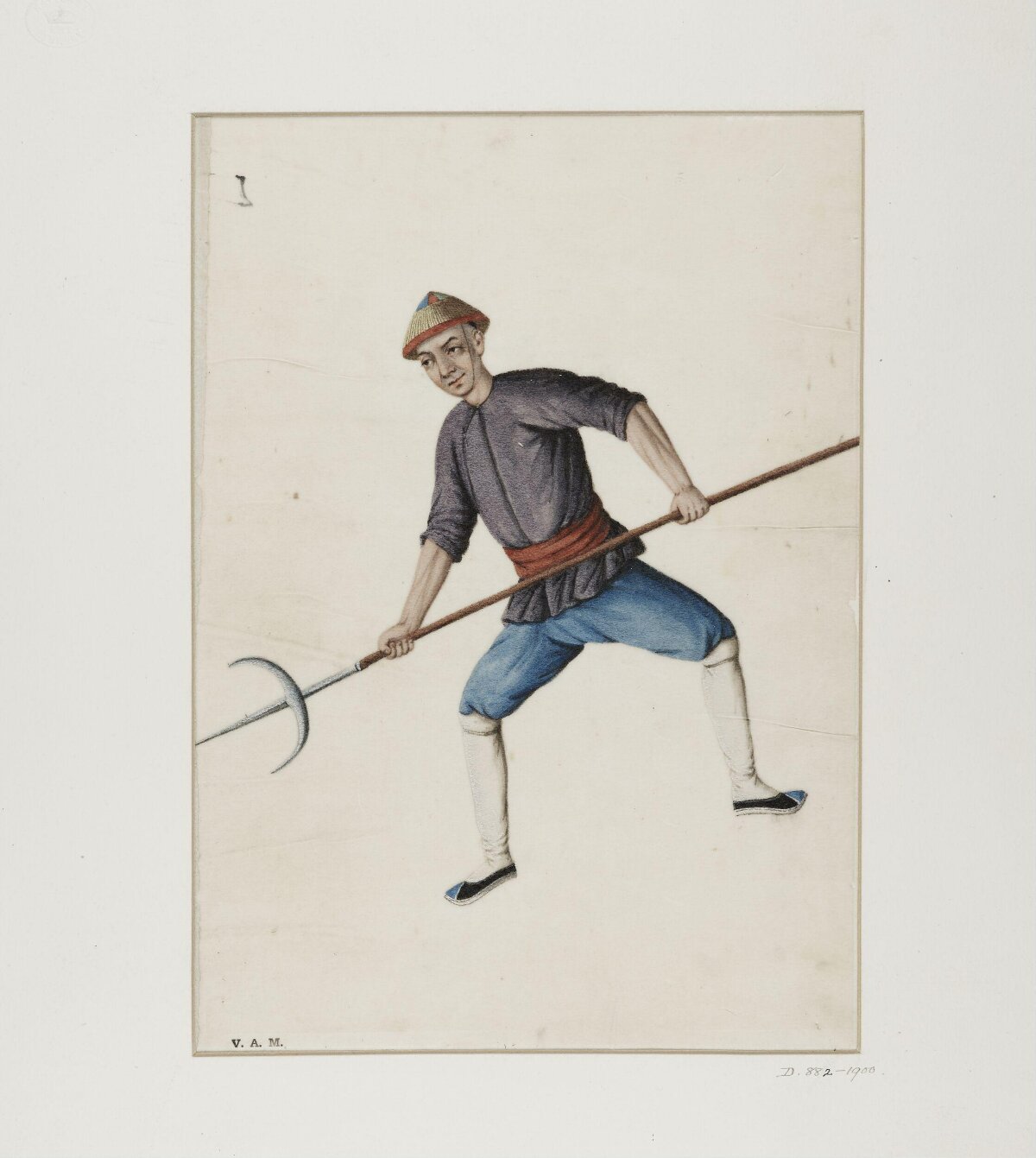 Watercolor of Chinese Soldier with Polearm