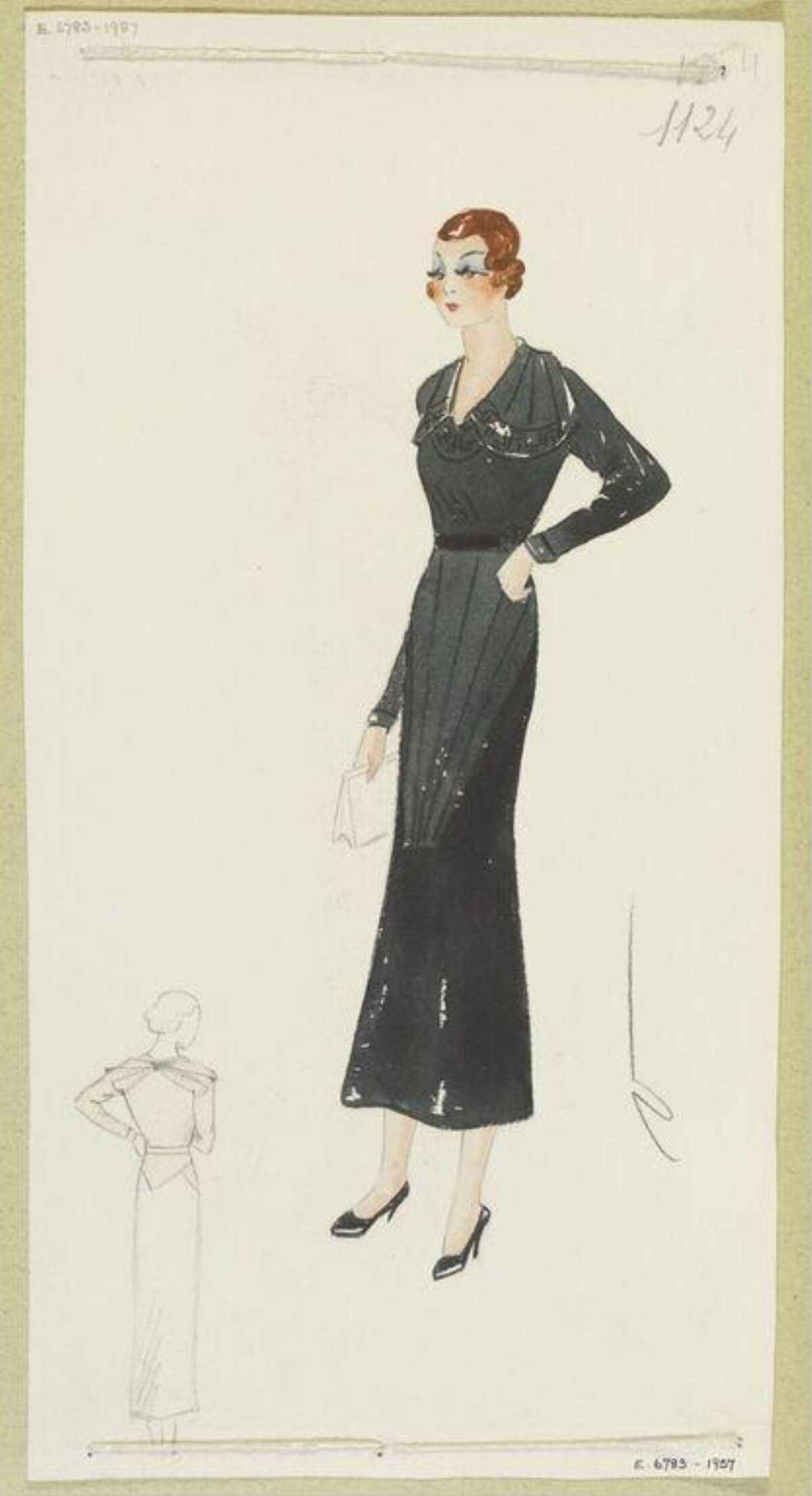 1930s Black Dress Fashion Sketch