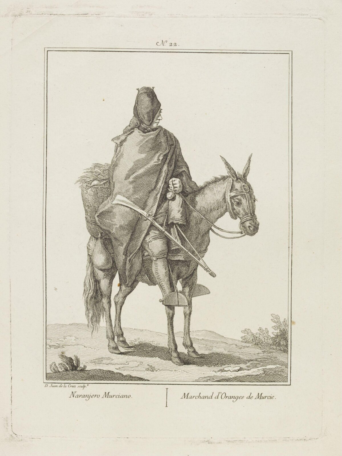 Antique Etching of a Murcian Orange Seller