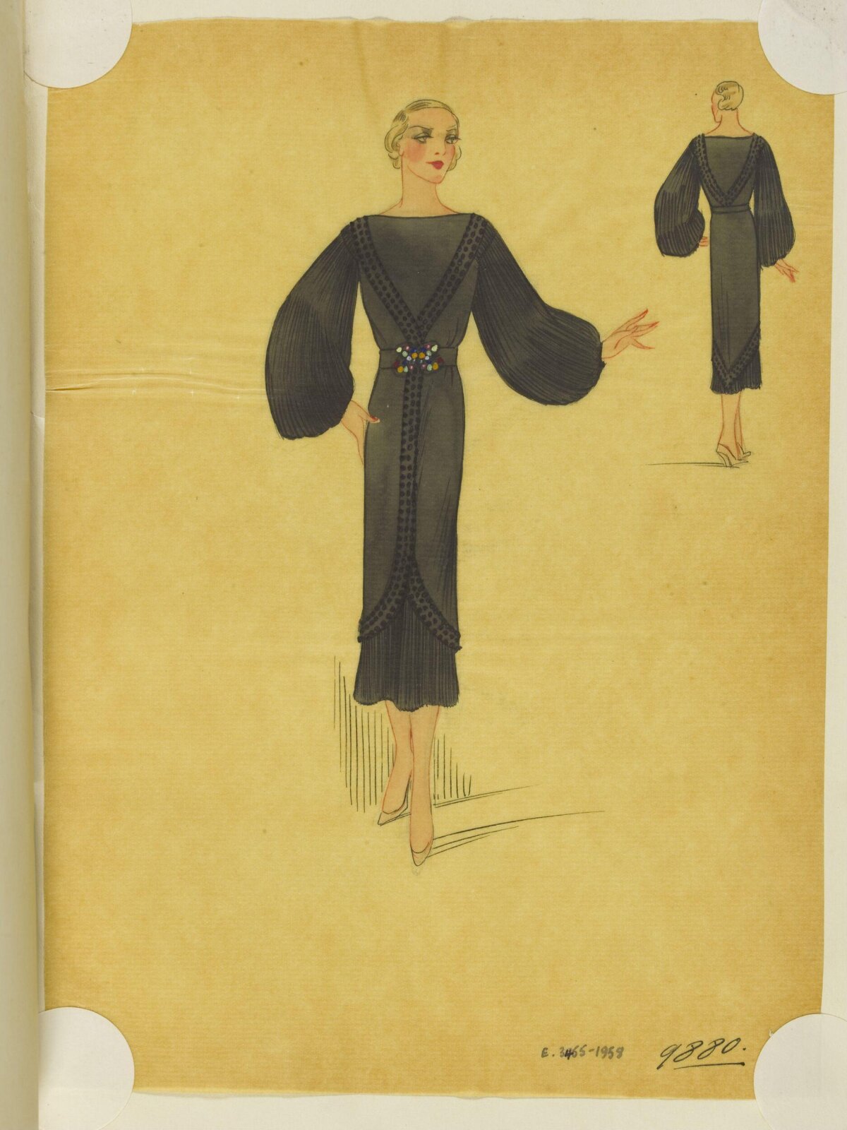 1930s Black Dress Fashion Sketch
