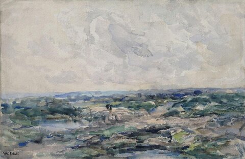 Overcast Countryside Watercolor Landscape
