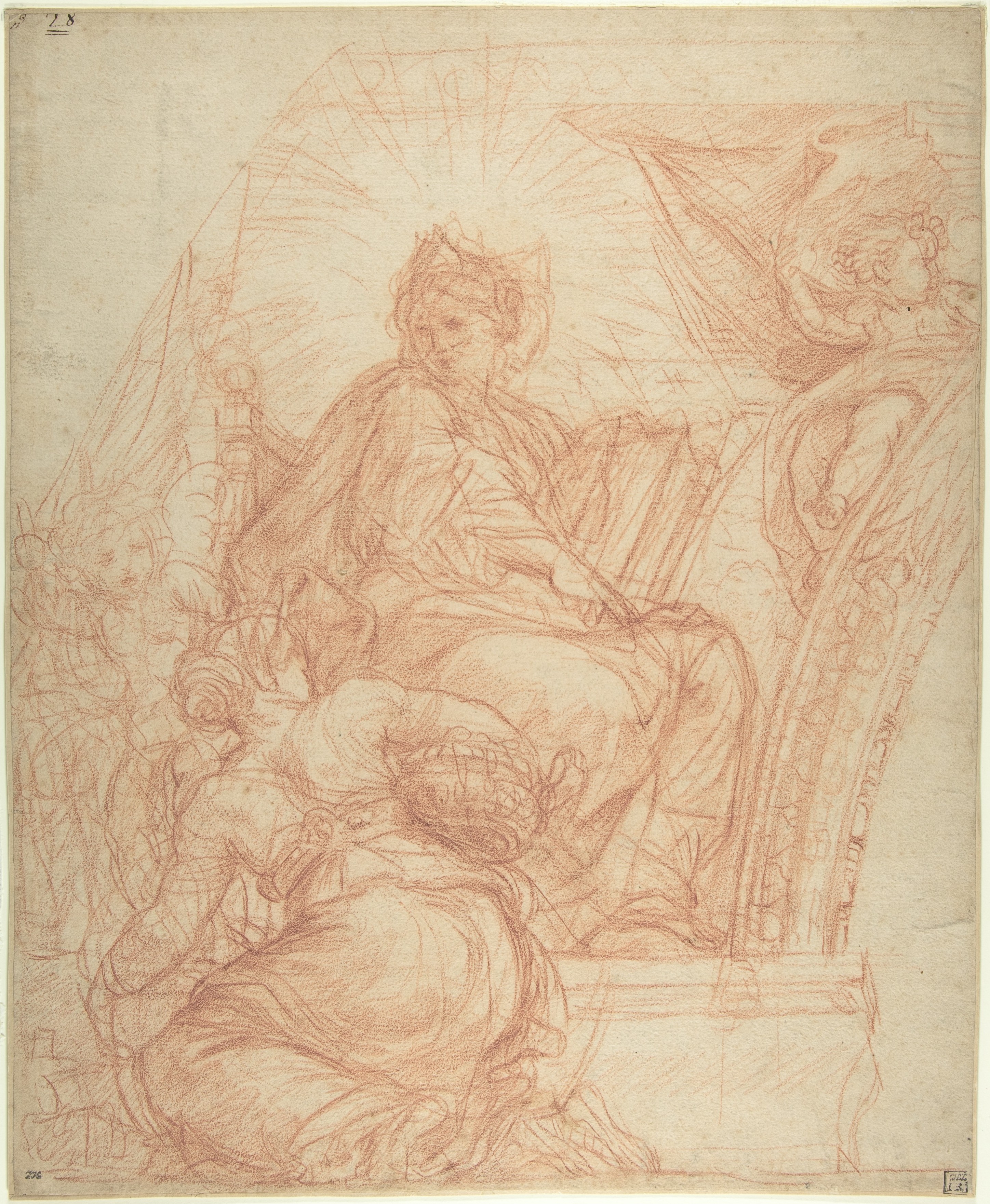Enthroned Queen Red Chalk Sketch