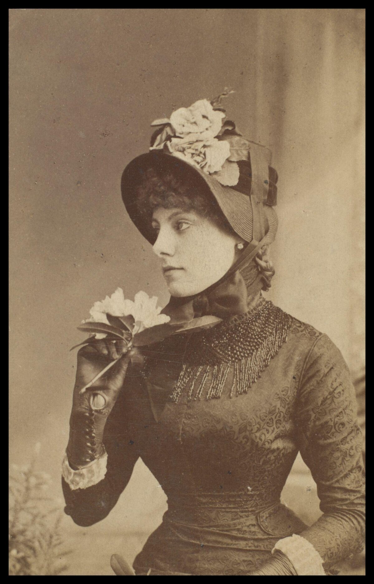 Vintage Portrait of Victorian Woman with Flowers