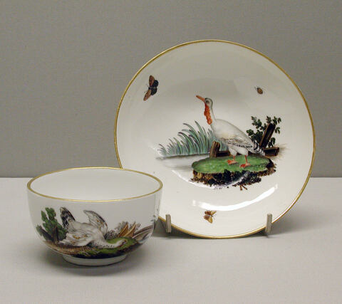 Hand-painted Bird Porcelain Bowl and Saucer