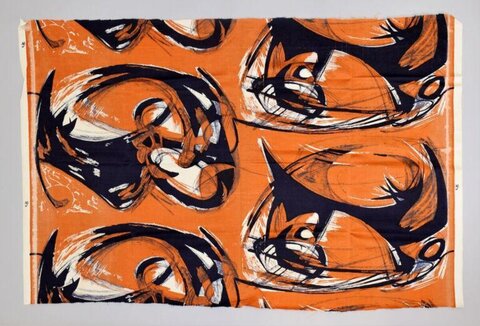 Abstract Orange Black Textile Print