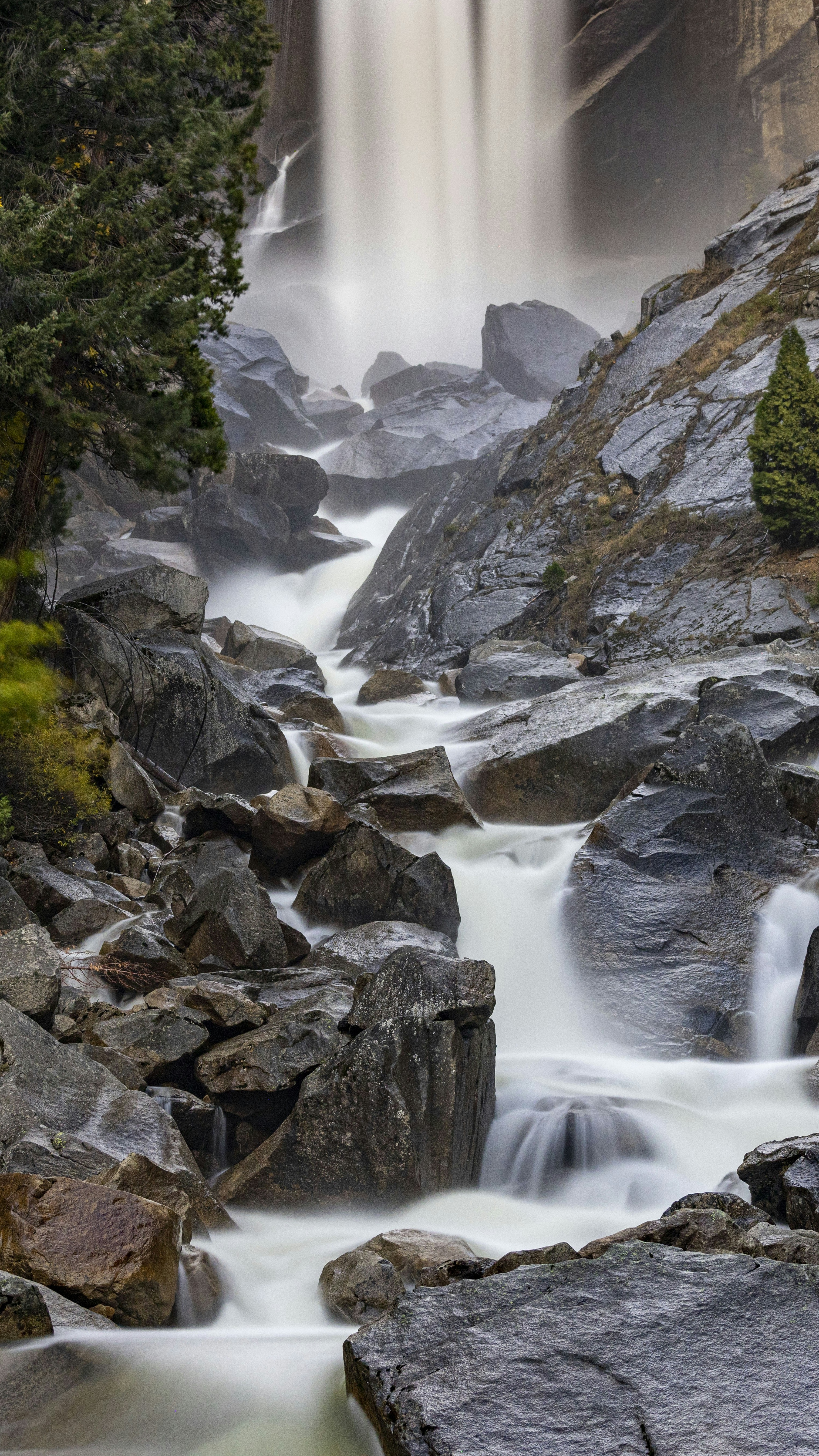 Cascading Waterfall Over Rocky Terrain