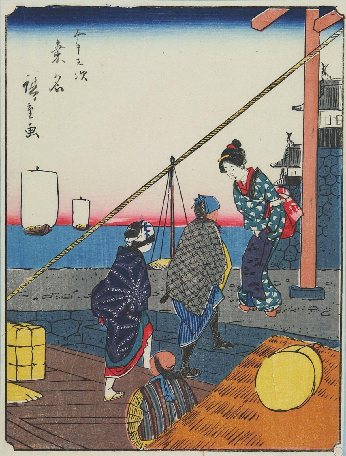 Japanese Ukiyo-e Kuwana Harbor Scene