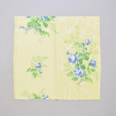 Yellow Blue Rose Print Fabric Sample