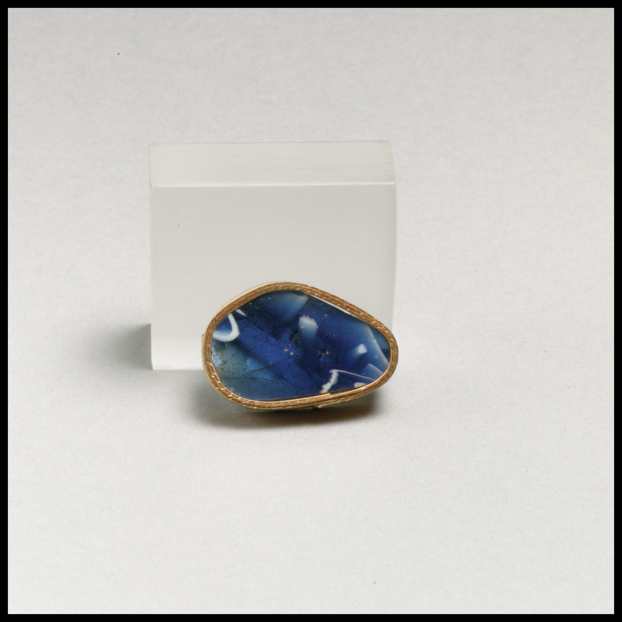 Gold Framed Blue Glass Brooch