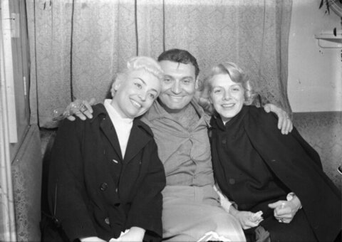 Three Smiling People Posing for Vintage Photo
