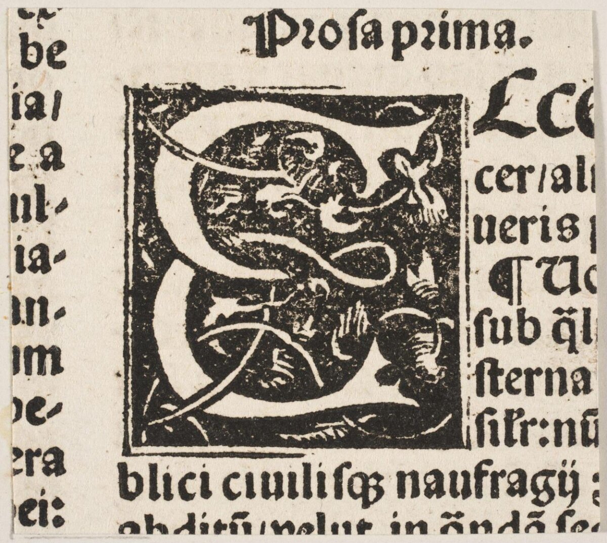Early Printed Woodcut Decorated Initial C
