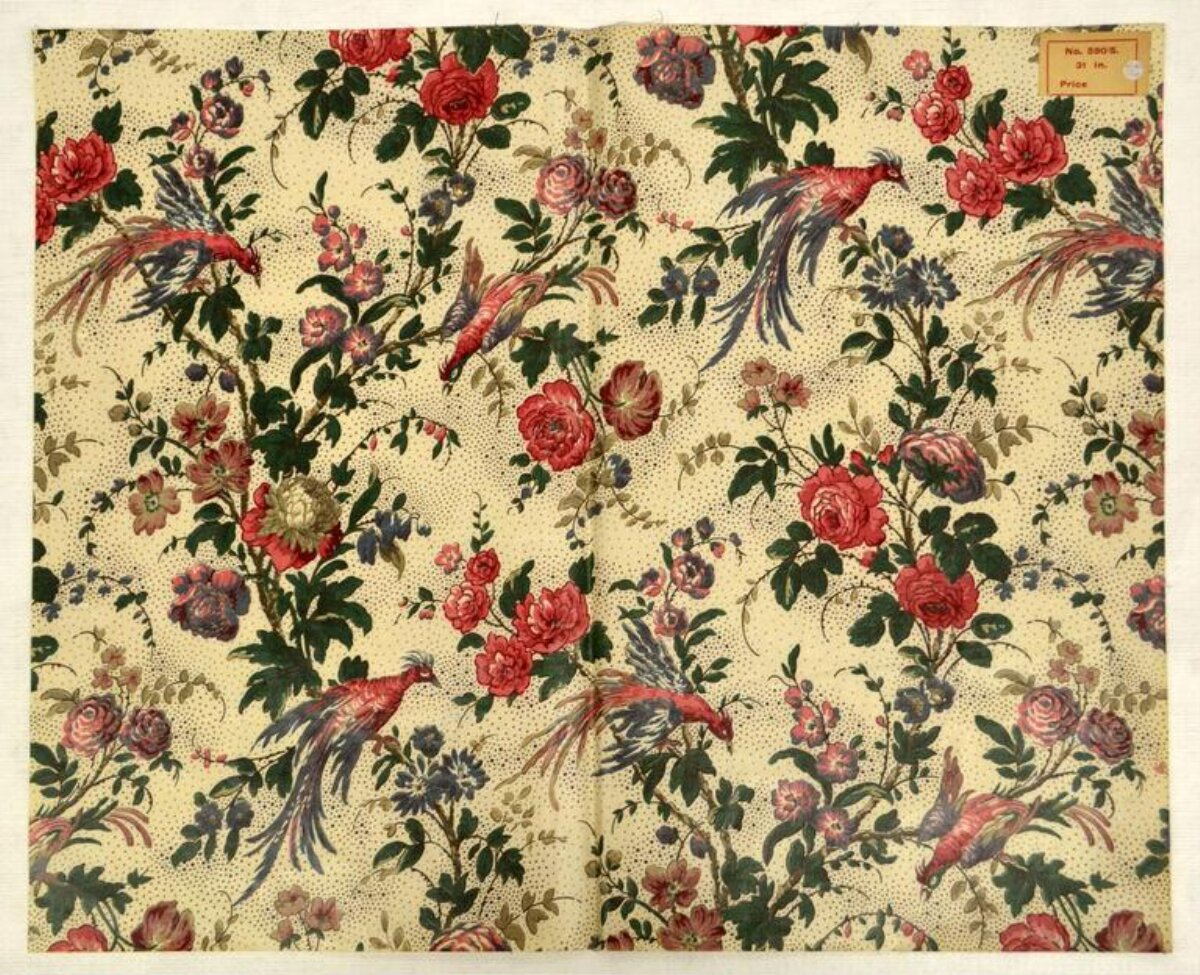 Vintage Floral Bird Textile Print