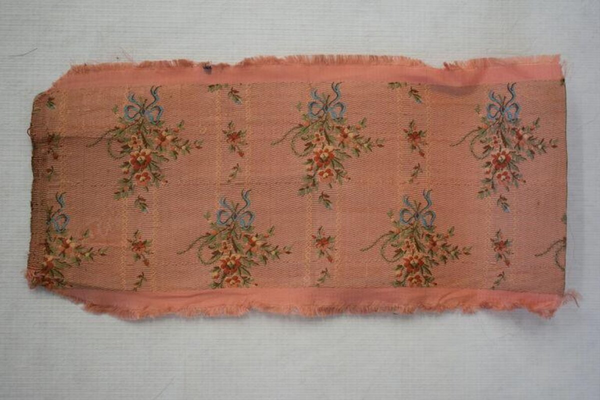 Vintage Pink Floral Printed Fabric Fragment