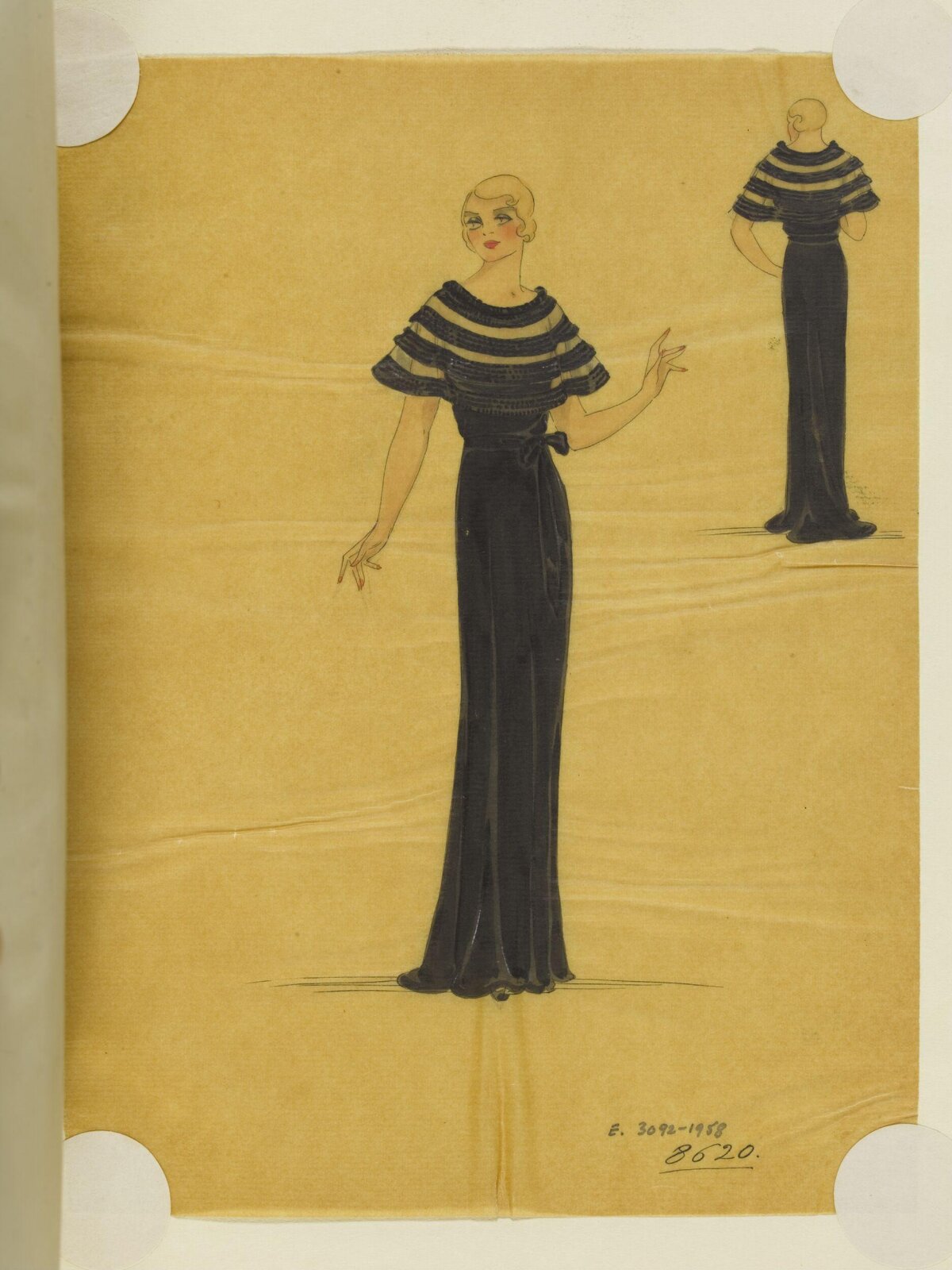 Vintage Black Evening Gown Fashion Sketch