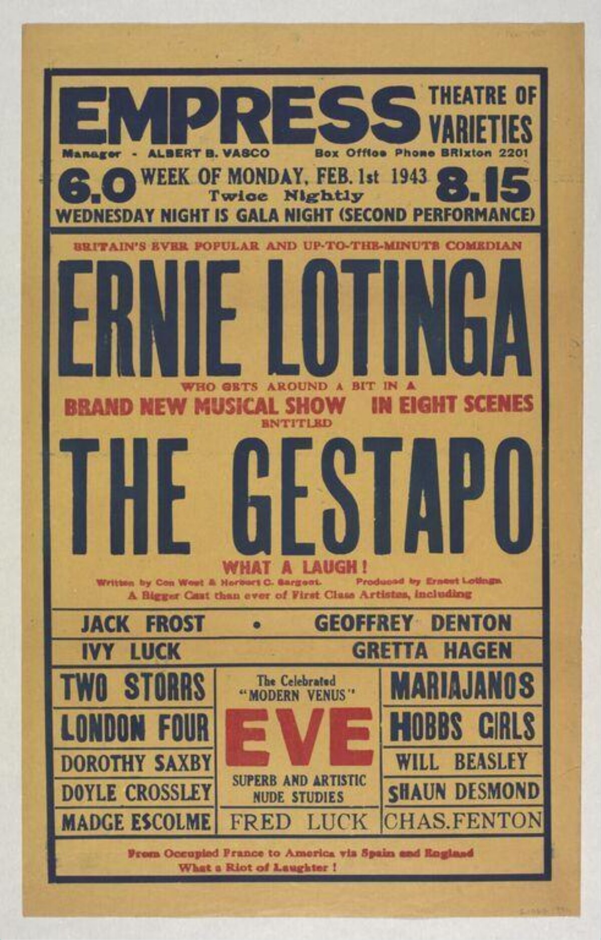 1943 Empress Theatre Variety Show Poster
