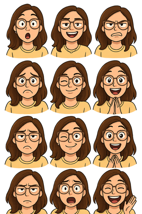 Woman's Various Facial Expressions