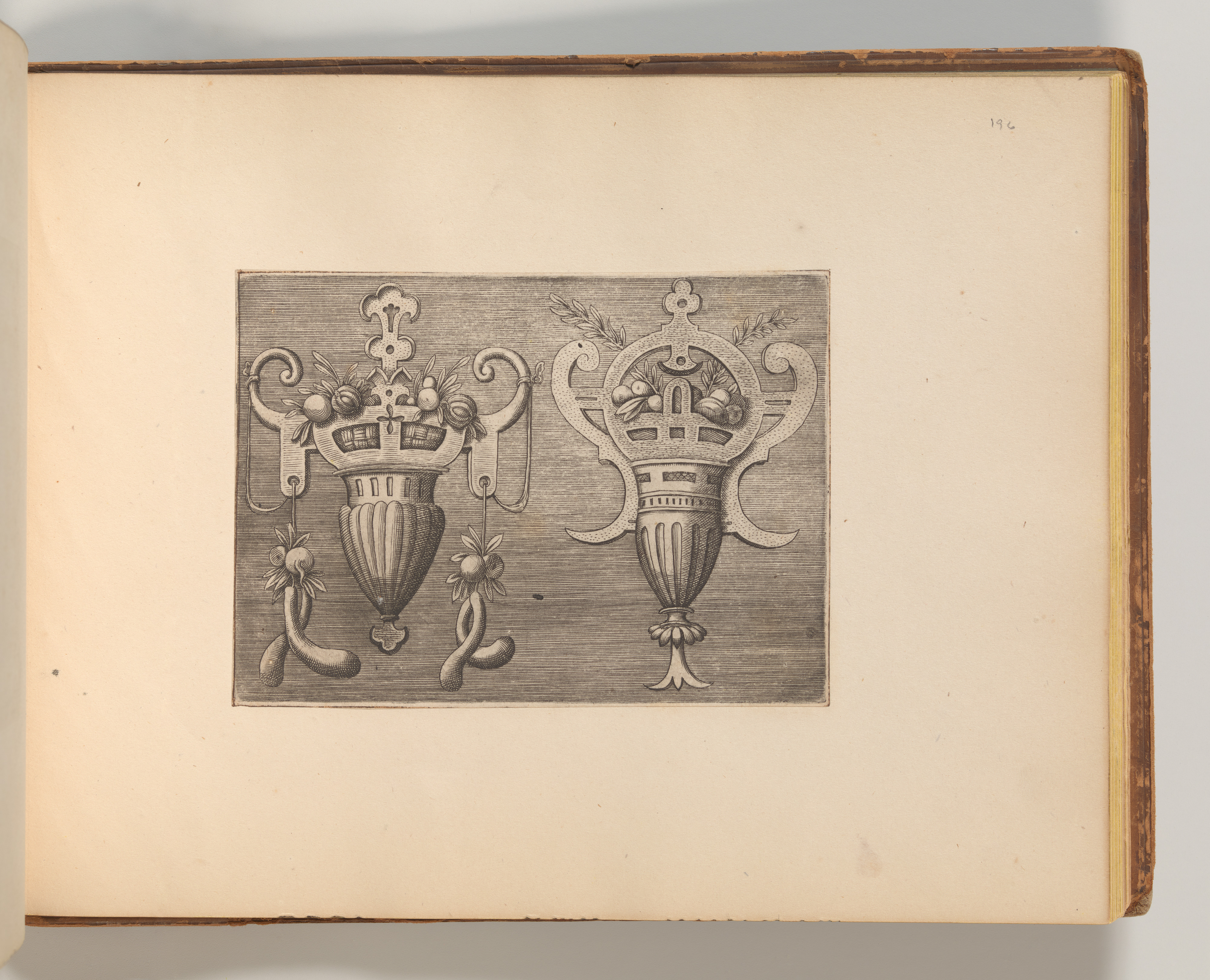 Two Ornate Vases Antique Engraving