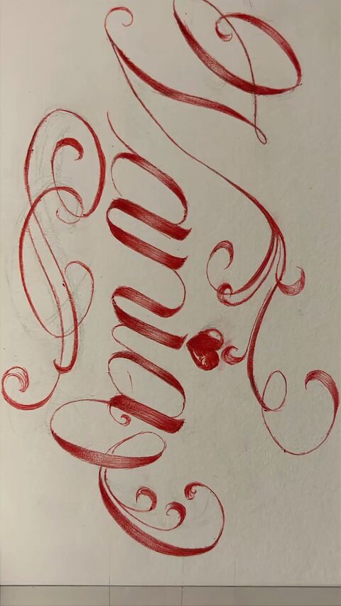 Red I Love Grandma Calligraphy