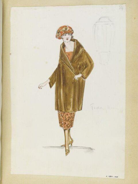 1920s Women's Coat Fashion Sketch