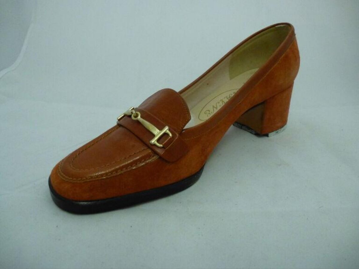 Tan Leather Block Heel Loafer